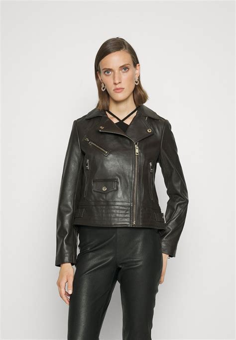 michael kors lederjacke damen braun|Mehr.